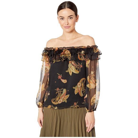 Vince Camuto Off The Shoulder Blouse Top Rich Black Womens Size XSmall - Picture 1 of 6